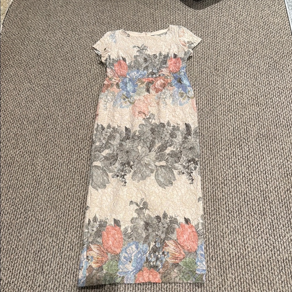 Adrianna Papell Floral Gold Textured Dress